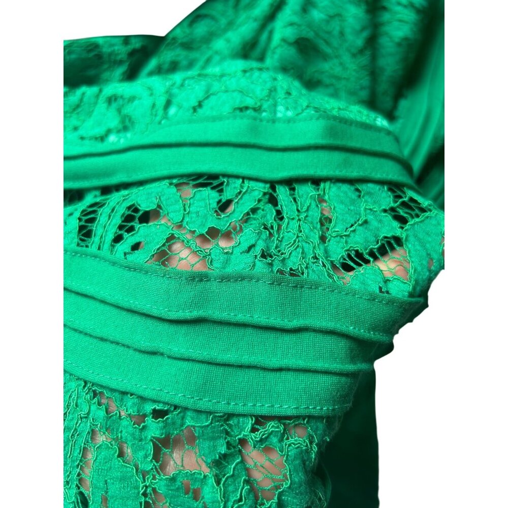 Tadashi Shoji Sz 6 Kelly Green Lace Flair Bottom Dress READ - Picture 11 of 16